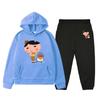 2pcs Butt Detective Cartoon Print High Quality Clothing Sets Autumn New Childrens Hoodies Sweatshirts Kids Loose Fleece Pullover