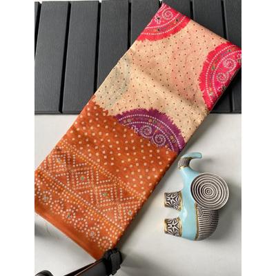 Tissue Silk Weaving Sarees with Multi-layared Bandhani Prints All Over the Saree, Blouse (Need To Be Stitched As Per Size And Fit)