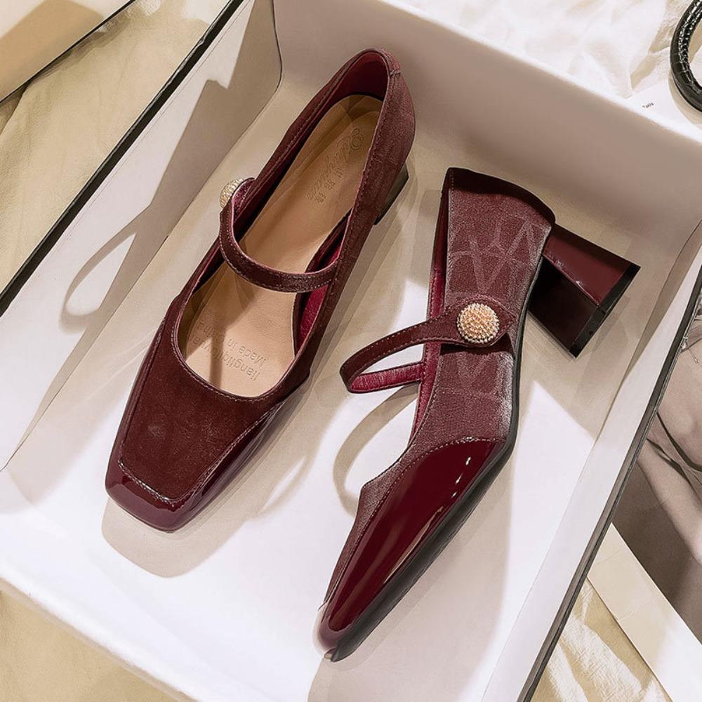 Módní boty na vysokém podpatku s hranatou špičkou a jedním páskem Dámské 2025 Nové silný podpatek plus velikost Dámská obuv Francouzské lodičky