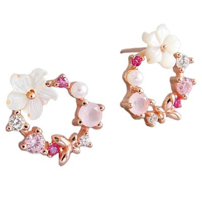 Hypoallergen zu 925 Roségold Girlfriend [Glam Jewelry] Ohrringe, Sakura, Sakura, Damen, Metalle, Silber, Perle, Kristall, Beschichtung, Geschenk, Frauen,