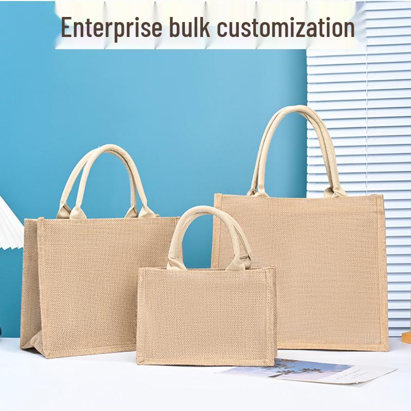 Durable Multi-Size Solid Color Linen Tote Bag - Hand-Painted Design