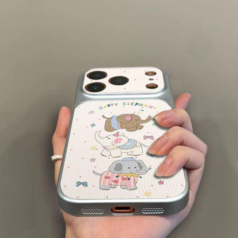 Cartoon Elephant Full Coverage Phone Case for Apple 17 Pro Max – 16 Silver Frame, 15 Corning Shell, 12 Personality.