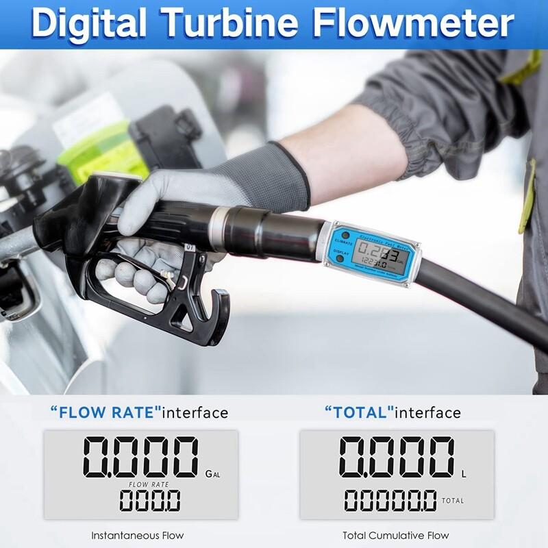 Turbine Digital Oil Meter LCD Heating Oil Flow Meter Diesel Gasoline Flow