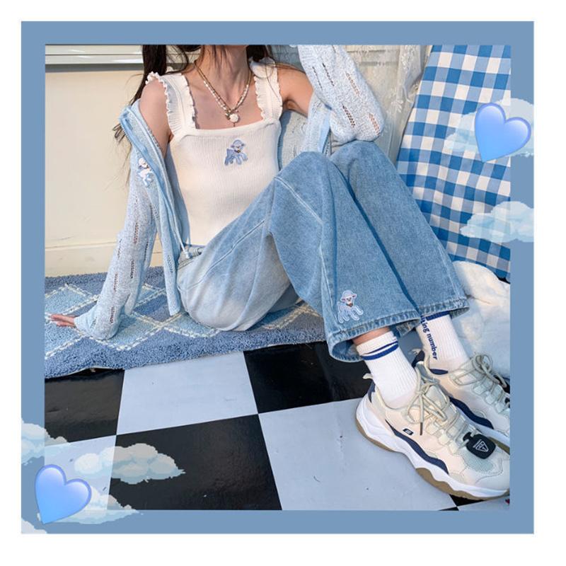 Primavera 2022 moda donna a vita alta y2k jeans a gamba larga da donna larghi gradiente donna denim capris pantaloni jean mamma jeans pantaloni