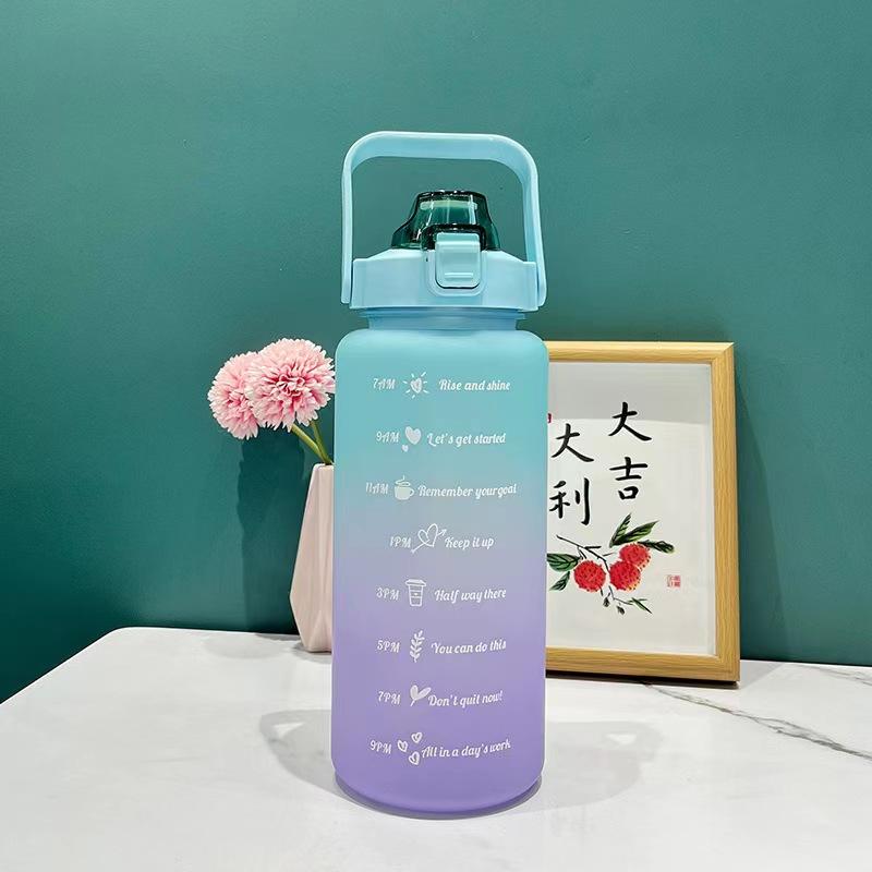 2 Liters Water Bottle Large Capacity Motivational Drinking Bottle Outdoor Sports Water Bottle with Time Marker Cute Plastic Cups