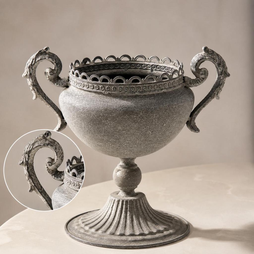 Trophy Planter Traditional Ornate Metal Flower Pot with Handles Elegant
