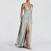 Spring new, elegant and sexy v-neck pleated slim-fitting dress