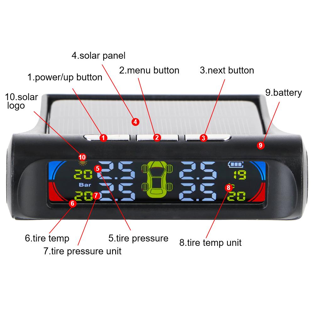 USB / Solar TPMS Car Tire Pressure Monitoring System 0-6Bar Tyre Temperature Monitor Auto Security Alarm Systems Universal
