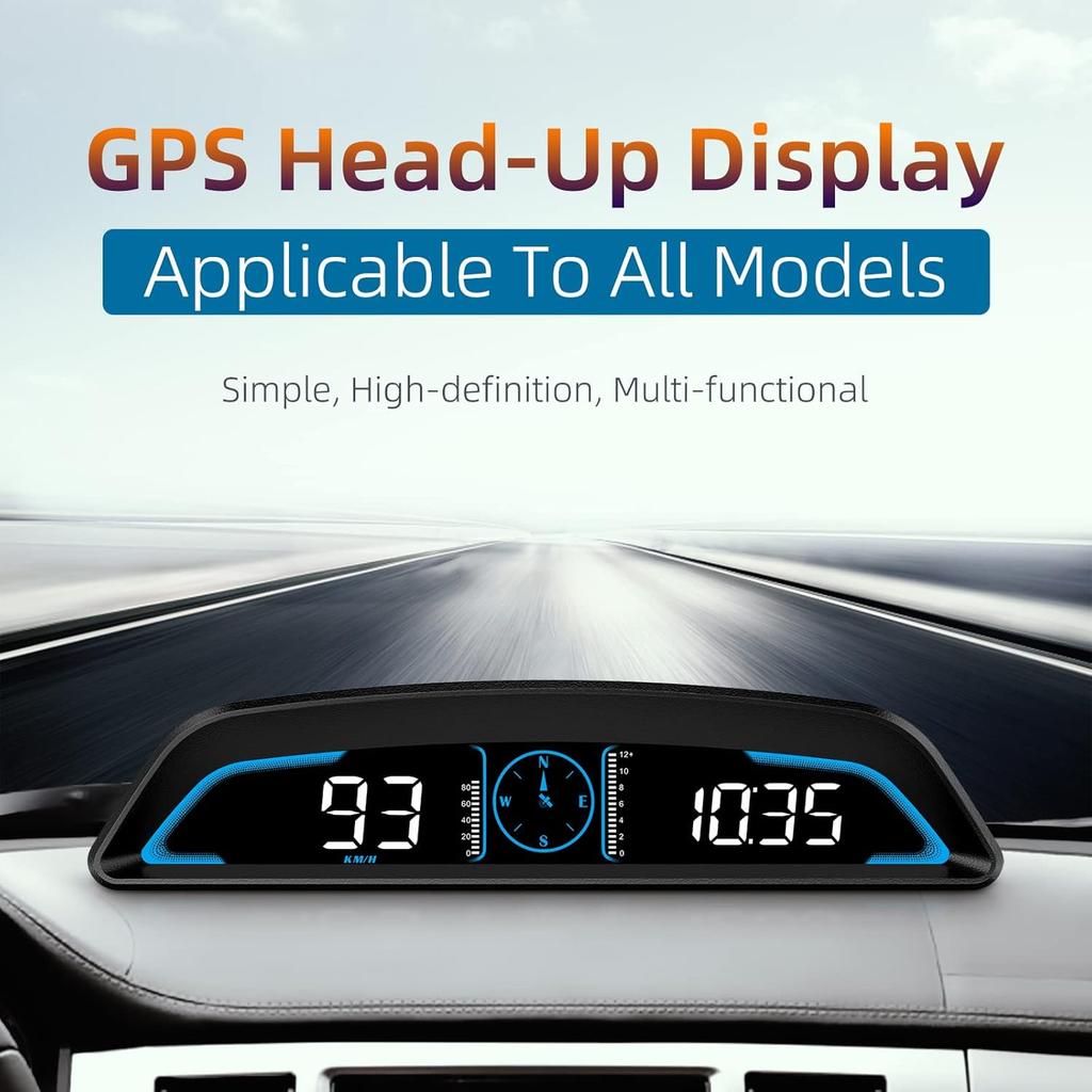Car HUD Speedometer, 10 in 1 Head Up Display with Speed, Clock, Compass, Overspeed Alarm, Fatigue Driving Alert, Altimeter, Auto Brightness for Day
