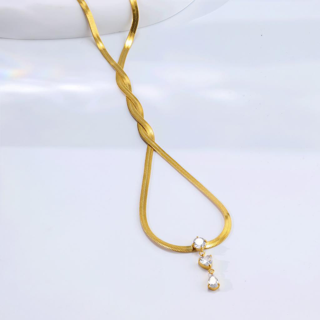 Snake Bone Chain Zircon Pendant Stainless Steel Necklace High Sense Daily Versatile Niche Design Women'S Jewelry