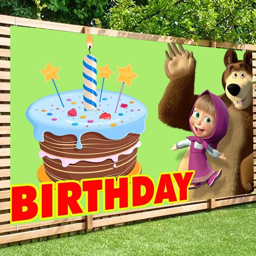 Cartoon M-Masha And The B-Bear Photography Backdrop Summer Beach Background Cloth for Wedding Booth Digital Printed Seamless
