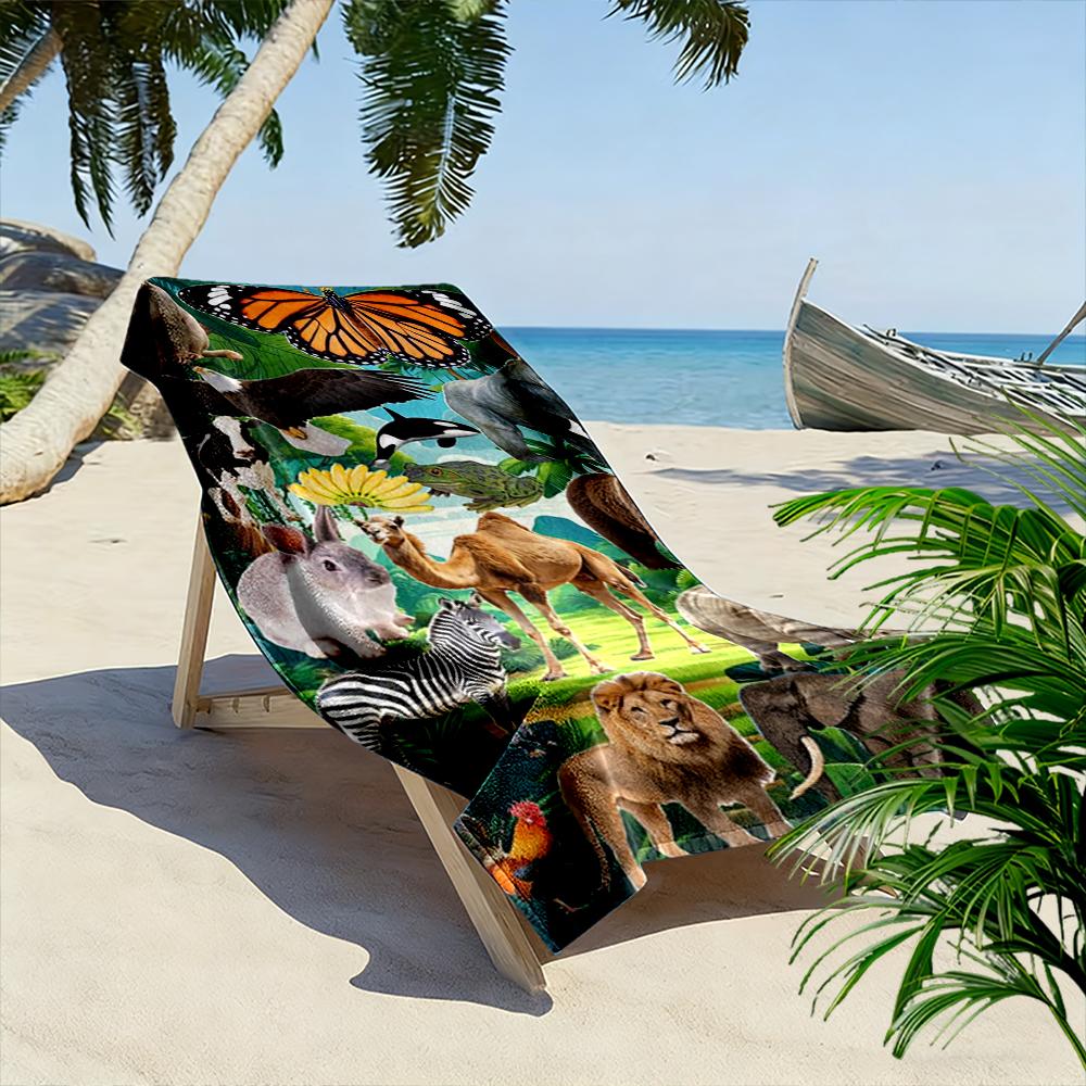 Animals Jungle Wildlife Collage Design Beach Towel Quick-drying for Travel Outdoor Sports Jogging Beach and Swimming