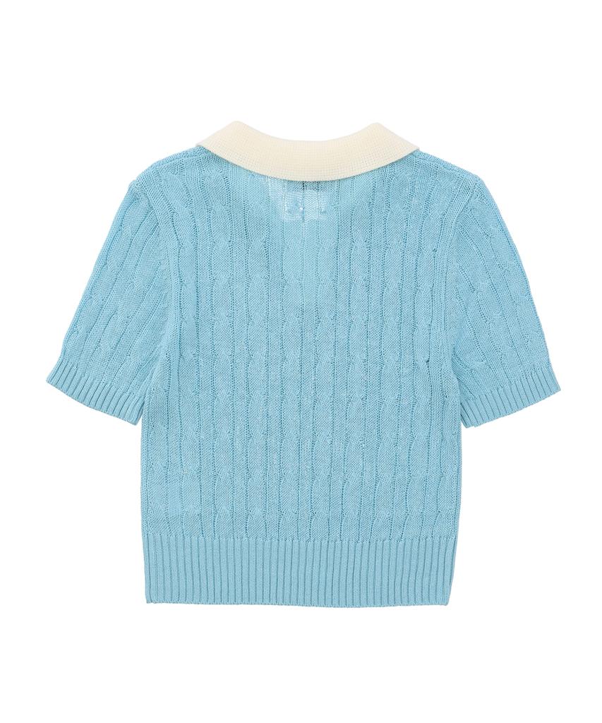 DELICCENT Contrast Collar Knit [Sky Blue]