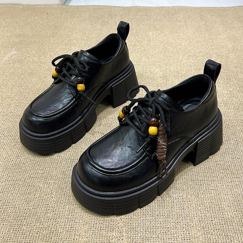 

Модная осенняя женская платформа, повседневные лоферы на среднем каблуке на шнуровке, туфли-лодочки на высоком каблуке 40 чёрный