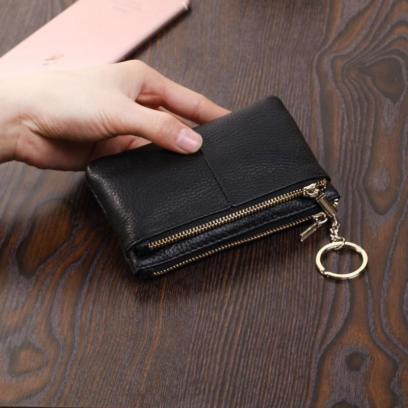 Genuine Leather Change Purse Women's Fashionable Coin Bag Cowhide Zipper Mini Wallet