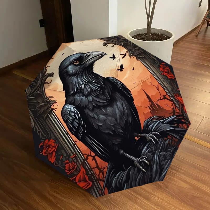 1pc Raven with Gothic Castle Background Umbrella with Plastic Handle,Suitable for All Seasons Home Travel Outdoor UmbrellaDD282