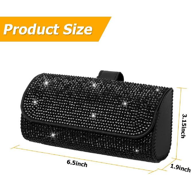 Bling Car Sunglass Holder For Sun Visor, Sparkling Crystal Leather Automotive Eyeglasses Mount Clip Organizer With Hidden Magnetic Closure For Men