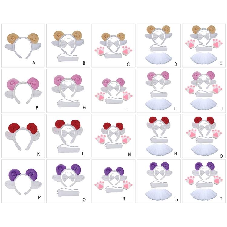 Kids Animal Costume Sheep Ears Headbands Bowtie,Tail,Tutus Glove 1/3/4/5pcs