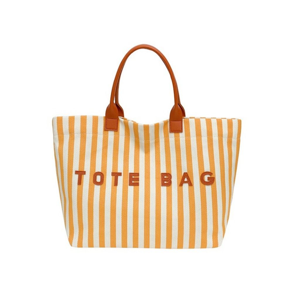 Striped Women's Handbag Large Capacity Shoulder Bag Casual Striped Canvas Tote Bag Beach