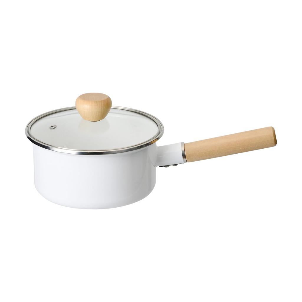 PEARL METAL Single IH Glass Lid Pot, Handle, 16cm, Enamel, Compatible, Included, White, Amulet, HB-4887