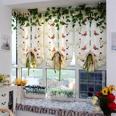 Lachepper Bedroom Decor Rural Butterfly Flower Embroidered Window Curtain Sheer Drape