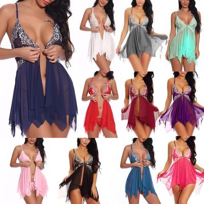 Lingerie for Women Front Closure Babydoll Lace V Neck Mesh Sleepwear Lingerie