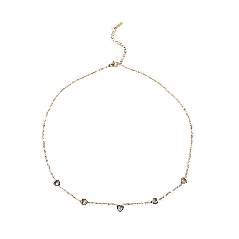 Gold Zircon Heart Necklace for Women - Light Luxury, Sweet Design, Gentle Temperament, Korean Style Clavicle Chain золотой