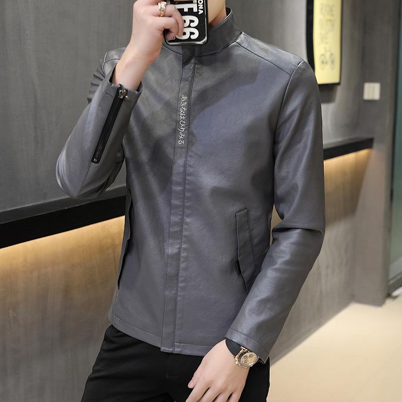 Men's leather jacket, autumn/winter new baseball collar casual jacket, youth slim fit motorcycle PU leather jacket for men
