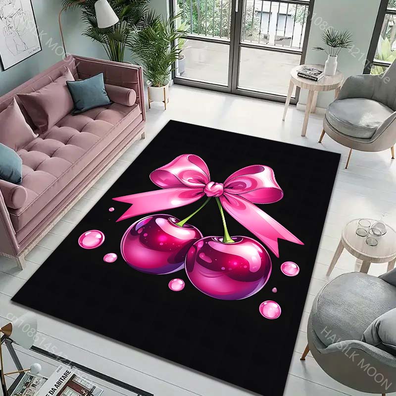 3D Pink Cherry Art Carpet for Living Room Bedroom Sofa Creative Doormat Home Decor Area Rugged Non-slip Mat Luxury Gift