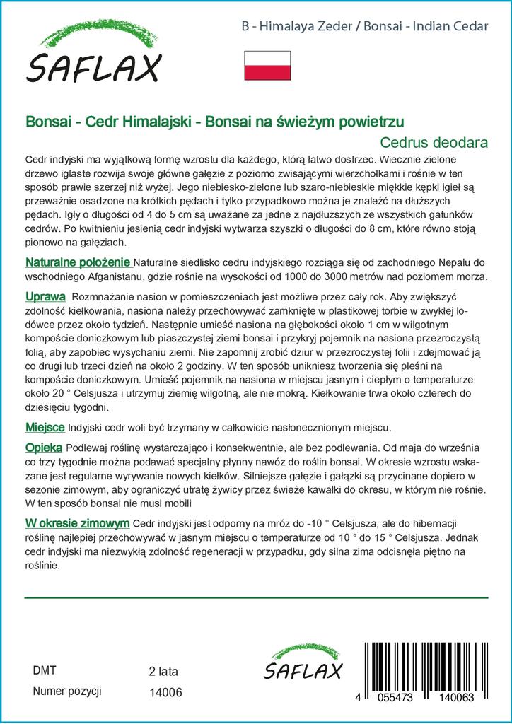 SAFLAX Garden In the Bag - Bonsai - Indian Cedar - 35 Seeds - With Substrate In a Fitting Stand Up Bag - Cedrus Deodara