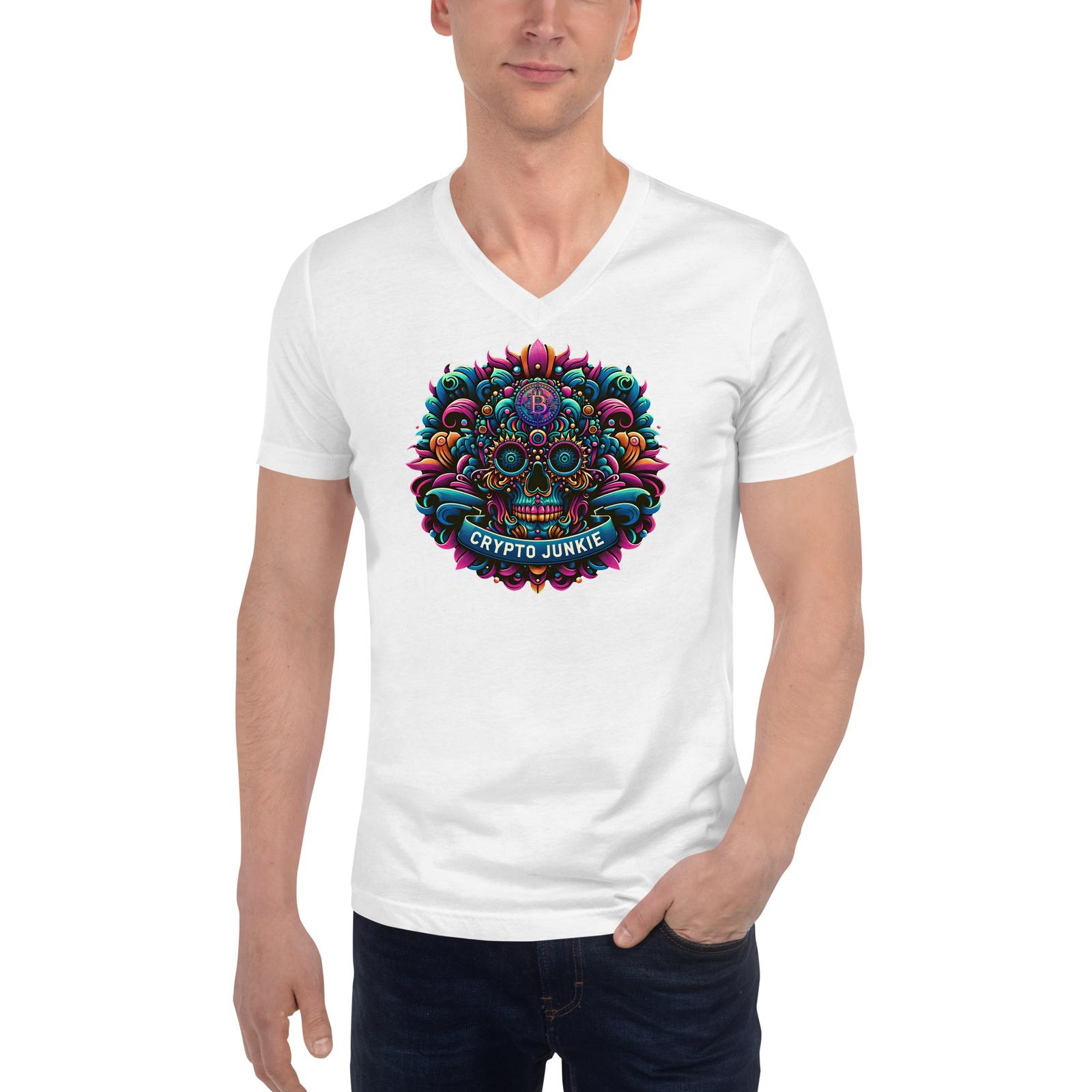 Crypto Mexican Sugar Skull Bitcoin Digital Asset Short Sleeve V-Neck T-Shirt S