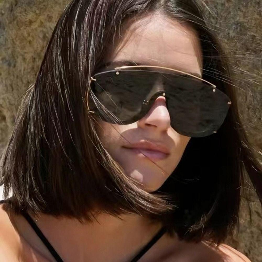 Stylish Gradient Sports Shades Luxury Metal Design Oversize Sunglasses Metal Frame Sun Glasses