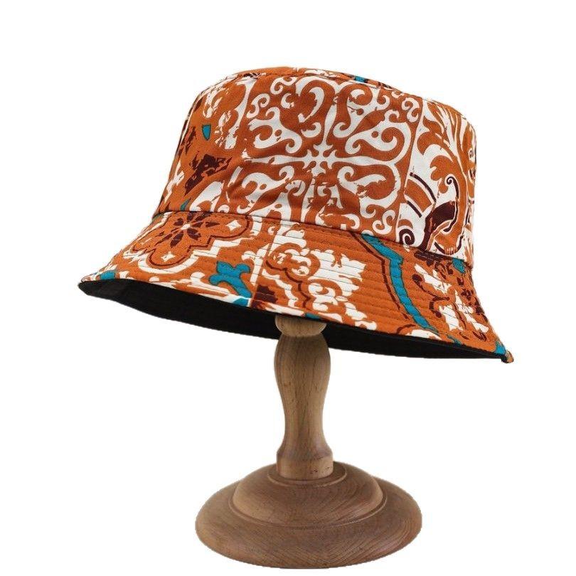Double-Sided Hat Female Bohemian Print Bucket Hat Outdoor Outing Visor Retro Basin Hat Tide