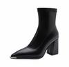 Pointed Toe Women's Ankle Boots Fashion Back Zippers Short Botas Ladies Elegant Square High Heel Winter Women's Footwear 2025
