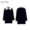 SEIFINI Women's Fur Collar Toggle Button Wool Blend Coat