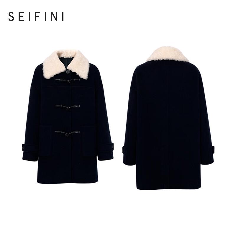 SEIFINI Women's Fur Collar Toggle Button Wool Blend Coat