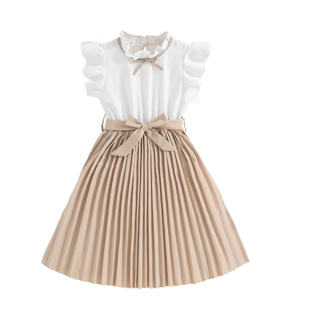 Summer Children's Dress Children's Dress Fancy Flying Sleeve Color Patchwork Pleated Girls Cute Fashion Princess Dress