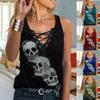 Women's Casual Fashion Sexy  Print Lace-up V-neck Sleeveless Tops
