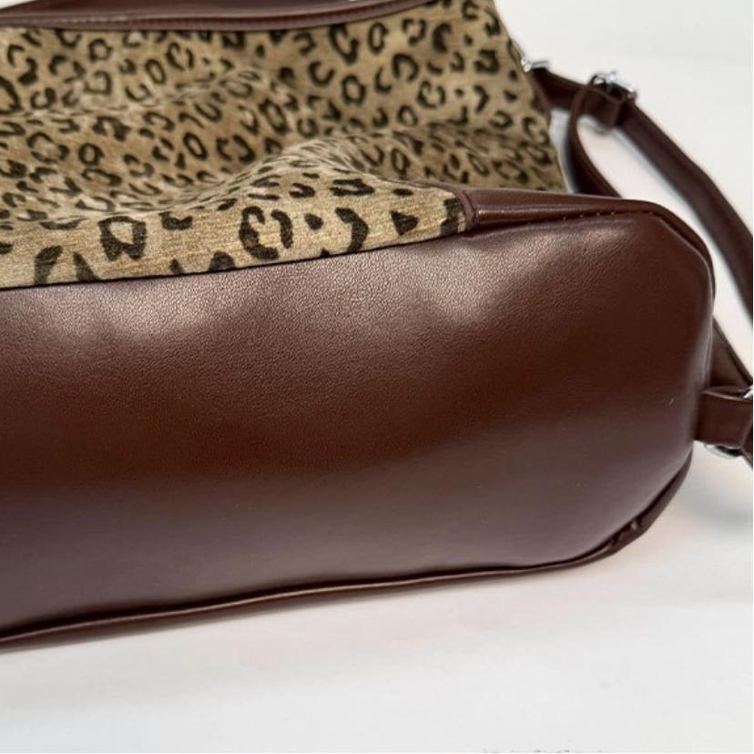 Vintage Leopard Tote Bag For Women Luxury Design Large Capacity Crossbody Bags Casual Fashion Splicing Backpacks