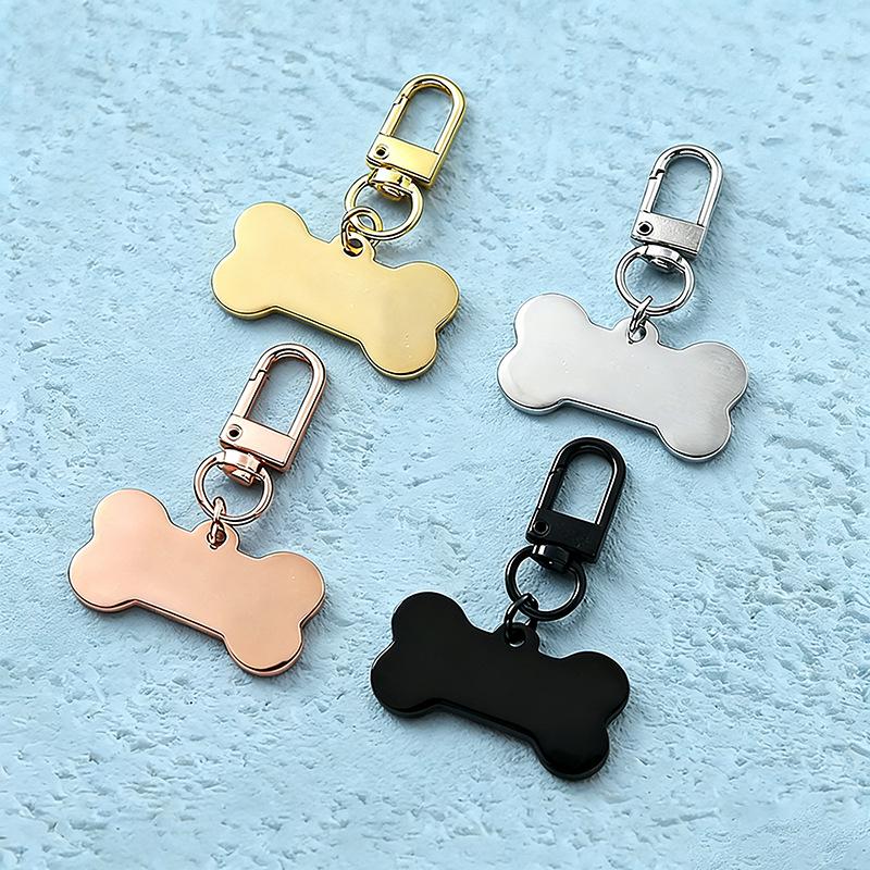 Pet Anti-Lost Bone Dog Tag Keychain with Engraved Logo.