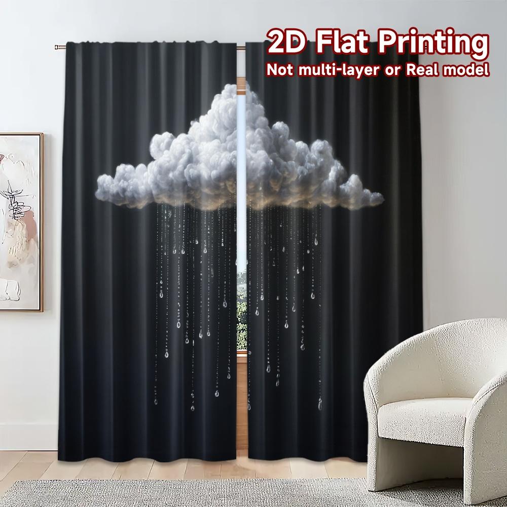 Flat Printing Curtains Without Rod Drippingclouds Popular Curtain Fabric Versatile Polyester Thermal Set Of 2 Made