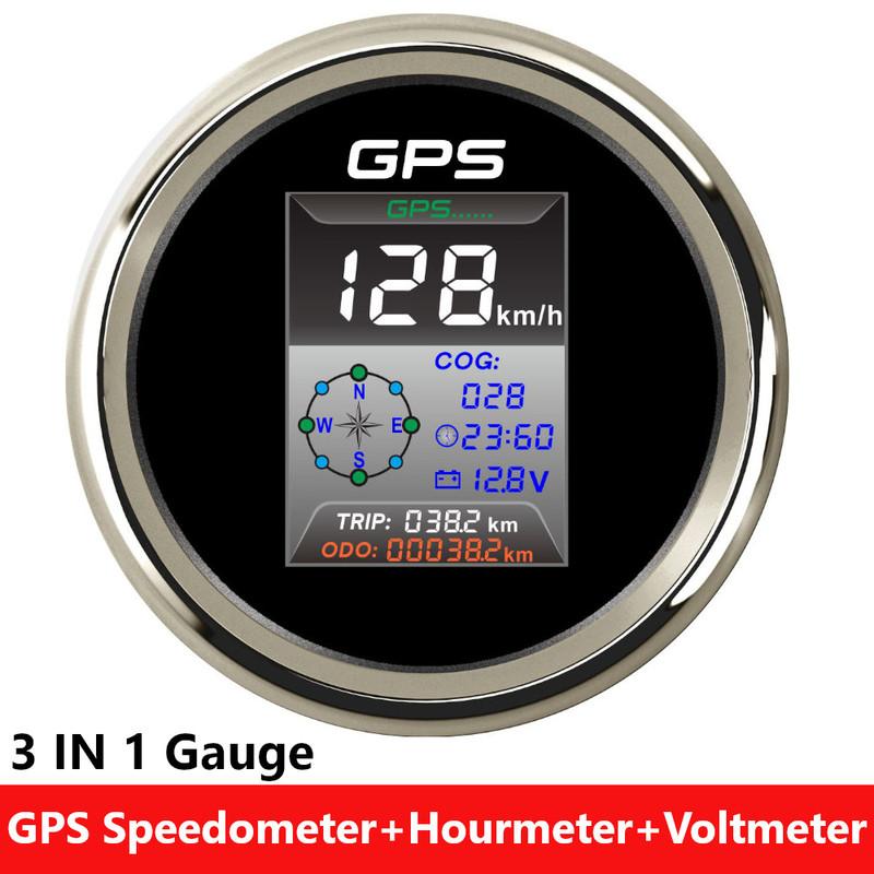 Ized 85mm 3 In 1 Gauge GPS Speedometer + Clock Hourmeter+Voltmeter Digital TFT Screen Speed Meter For Marine Auto Car Boat