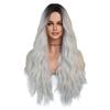 European American Medium Length Curly Hair Wig With Big Waves Silver White Top Dyed Christmas Full Head Cover