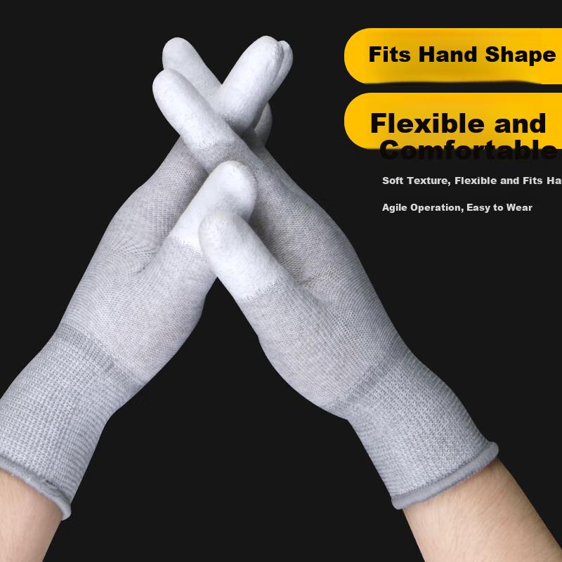 Maozheng Dipped Work Gloves, 10 Pairs, Carbon Fiber Coated Finger Anti-Static Non-Slip Lightweight Breathable for Work, Thin Style 9#