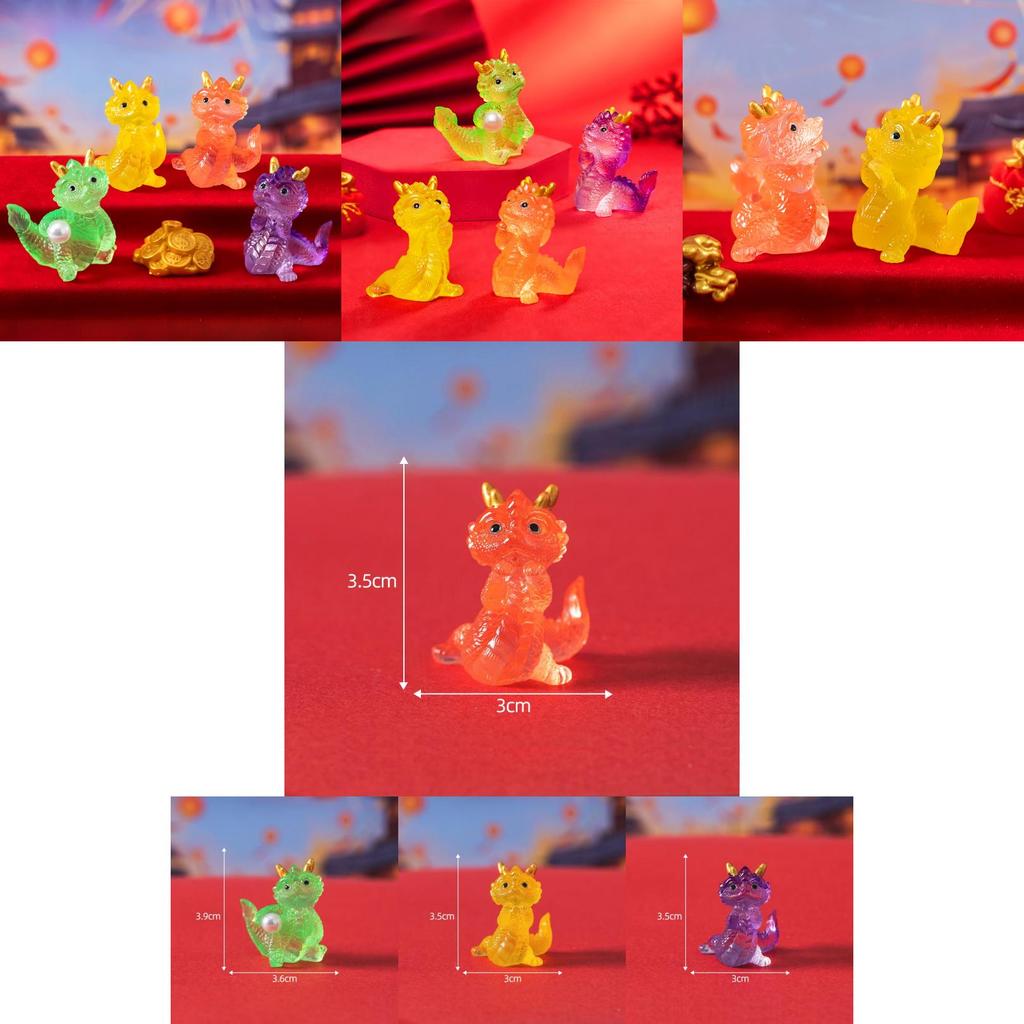 Adorable Translucent New Year Little Dragon Figurine Resin Miniature Desk Ornament