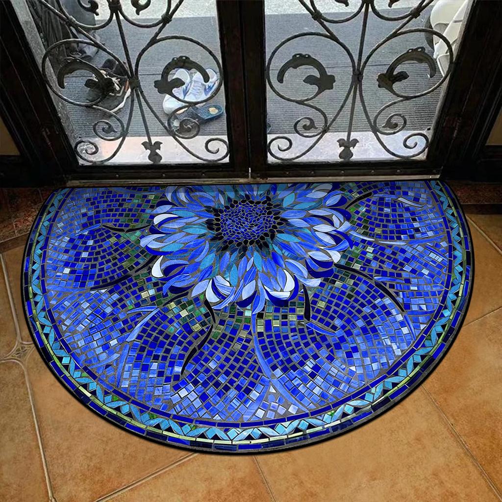 Eingangsfußmatte Frühlingsgartendekorationen Außenteppich Hauseingangsmatte Halbkreisförmiger Teppich Bunte florale Bodenmatten