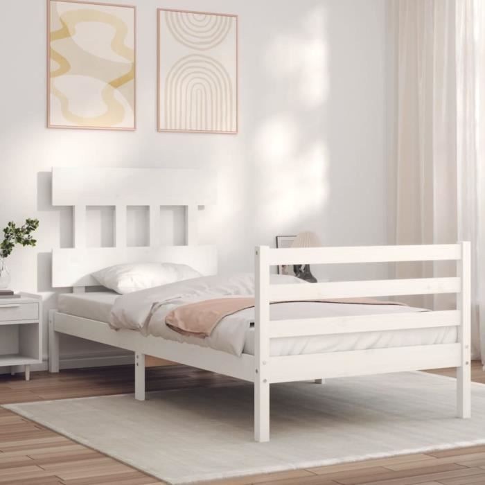 VidaXL Bed Frame with Headboard White Simple Solid Wood 3195122