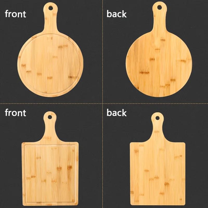 1pc Bamboo Pizza Plate Wooden Handle Long Handle Cutlery Pizza Steak Fruit Bread Bamboo Plate for Home Kitchen