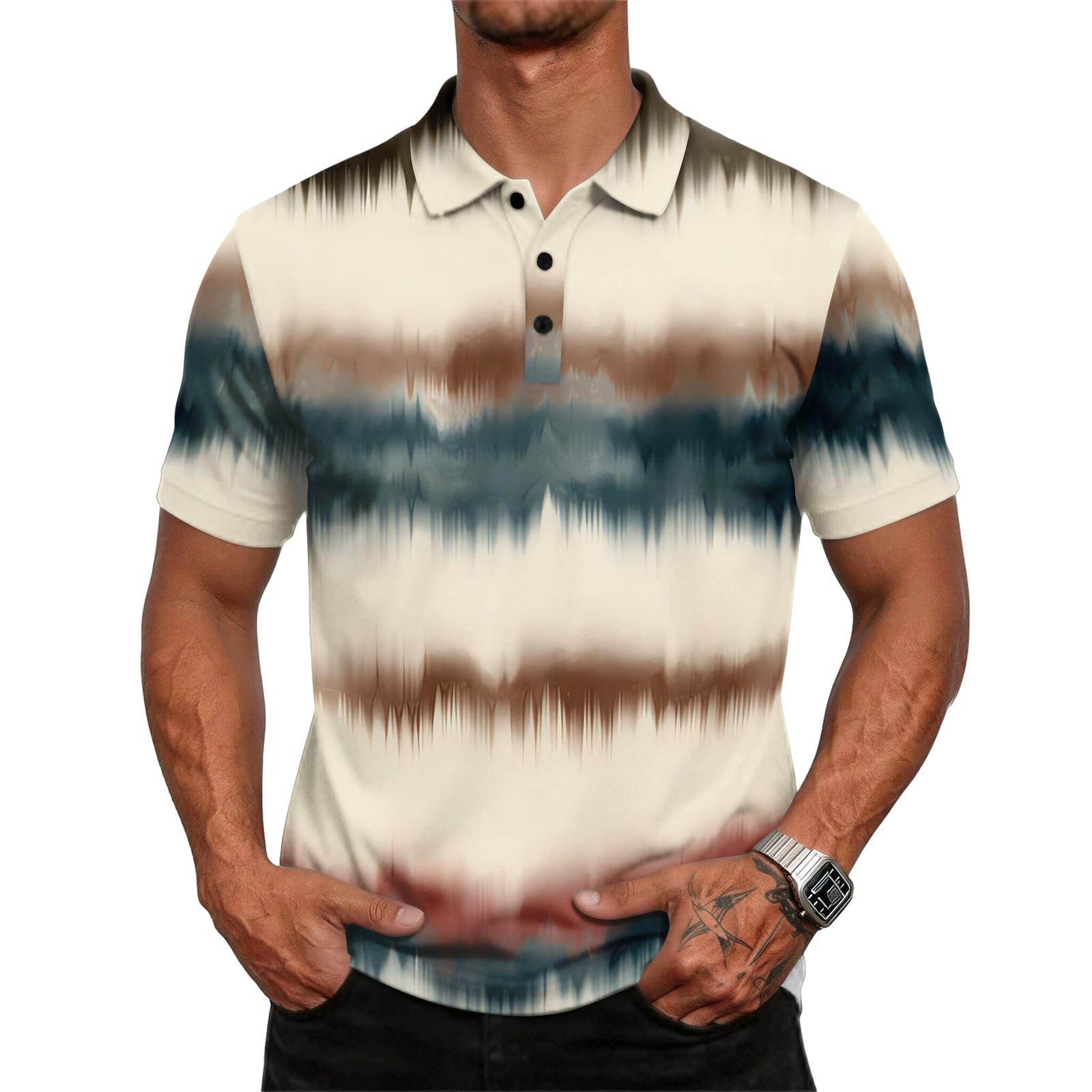 

Men’s Short Sleeve Polo Shirt with Abstract Tie Dye Print Classic Button Down Collar Casual Fit Top Tee XL хаки