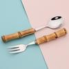 Wood Bamboo Root Handle Cutlery Stainless Steel Dinnerware Kitchenware Food Serving Spoon Salad Fork Spoon Tea Spoon Tableware